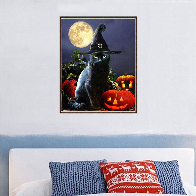 Snowvirtuos Halloween Black Cat 5D Full Drill Diamond Painting DIY Craft Cross