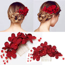 Jewelry Wedding Bridal Clips Hair Combs Bridesmaid Tiara Red Flower Hair Pin