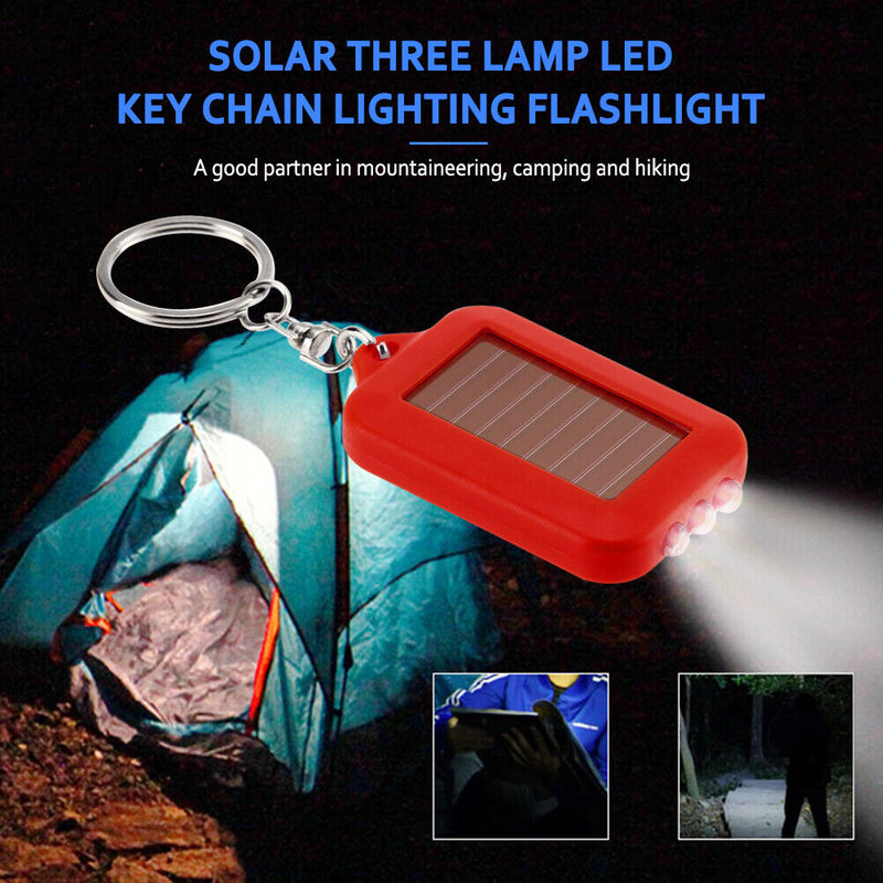 Portable Solar Powered 3 LED Light Keychain Key Ring Outdoor Torch Flashlight