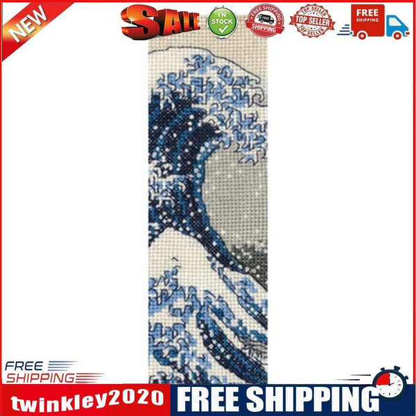 14CT Wave Counted Bookmark Cross Stitch Set Double Side Embroidery Tassel