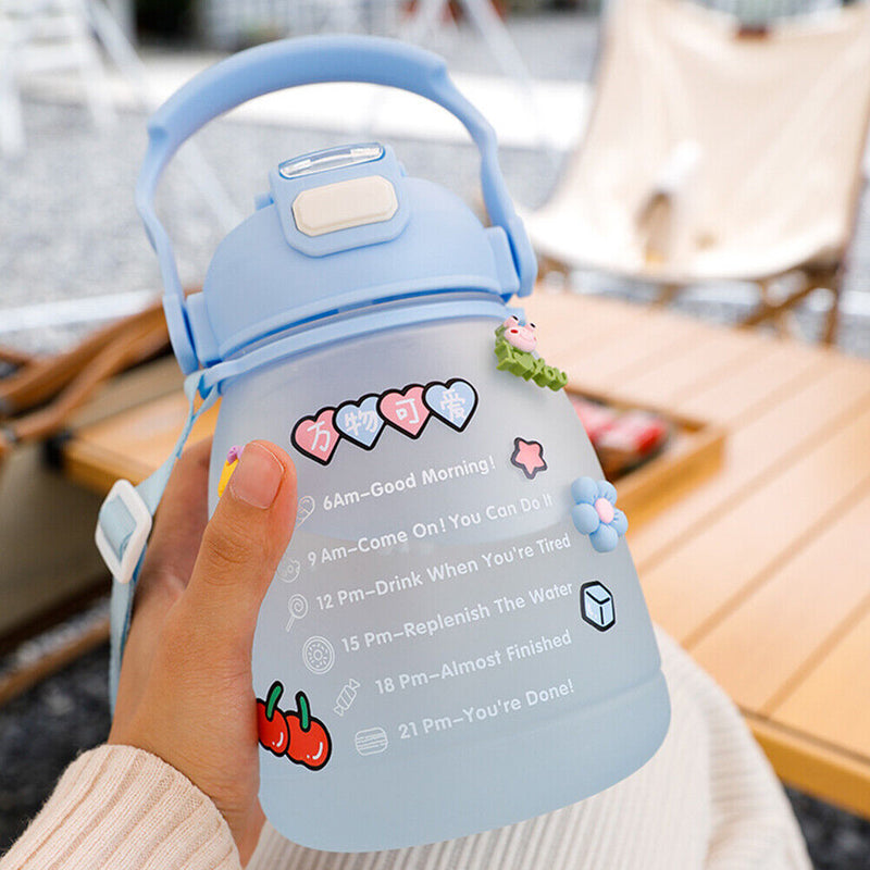 1300ml Large Capacity Cute Girl Water Bottle Plastic Straw Water Cup (Blue)
