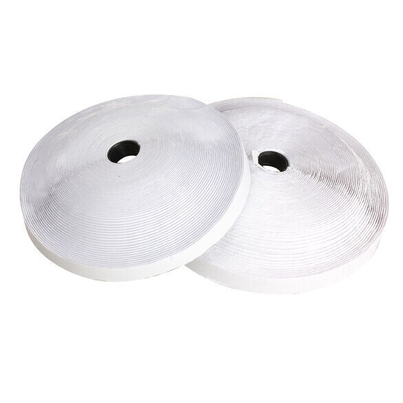 2 Rolls Self Adhesive Magic Hook Rough Loop Tape Fastener 25m White