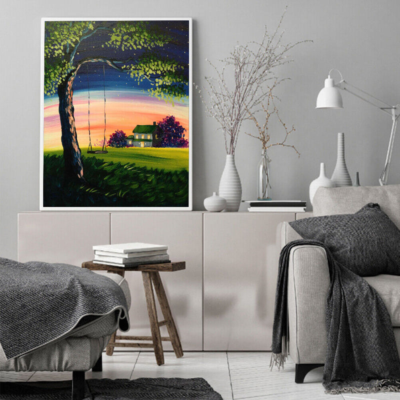 DIY Hand Painted Paint By Numbers Oil Canvas Pictures Evening Cabin Ornament Kit