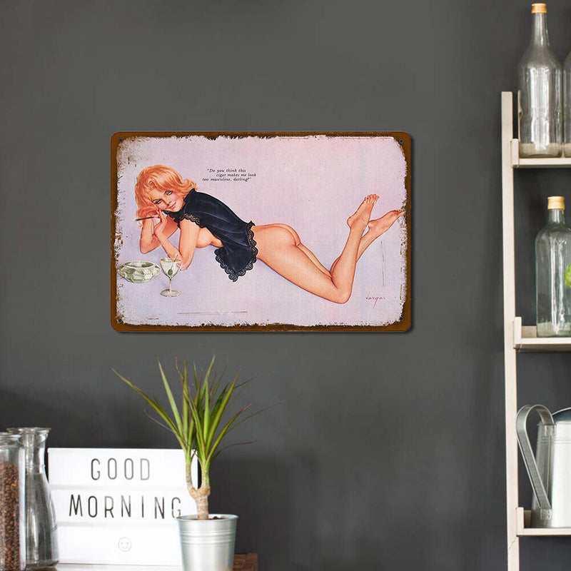 Metal Tin Sign Poster Retro Girl Plate Plaque for Bar Pub Club Wall Art (B)