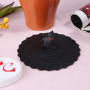 Silicone Cup Lid Heat Resistant Leakproof Reusable Sealed Cover (Black Cat)