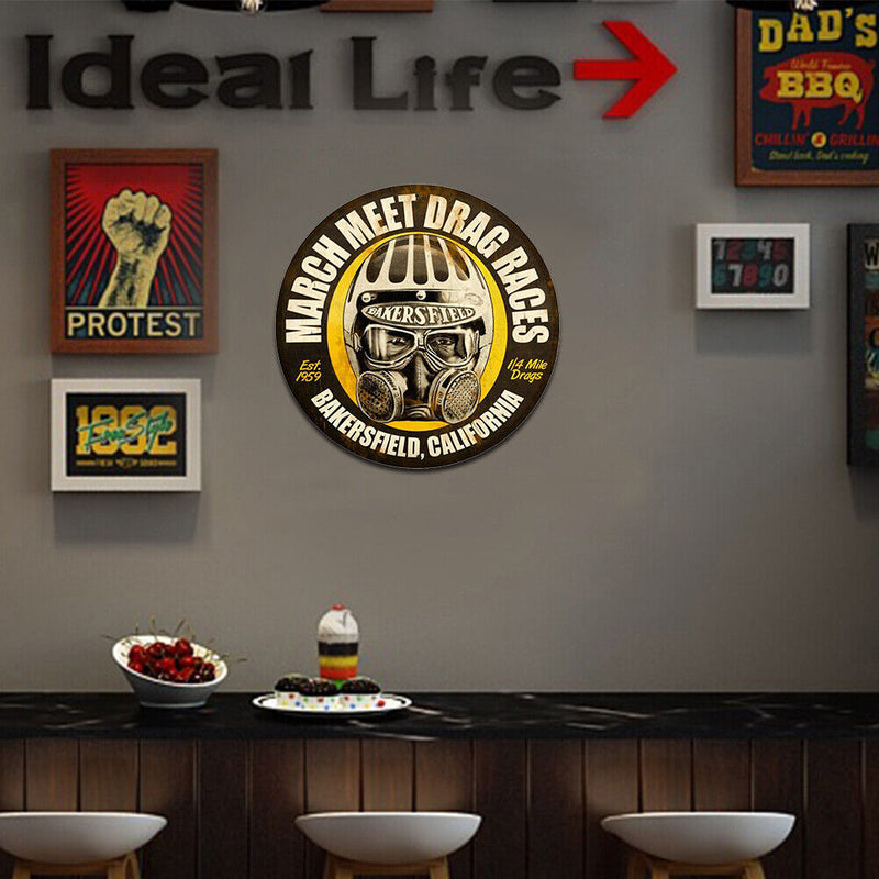 March Races Round Retro Metal Plate Tin Sign Plate Poster for Bar Club Cafe