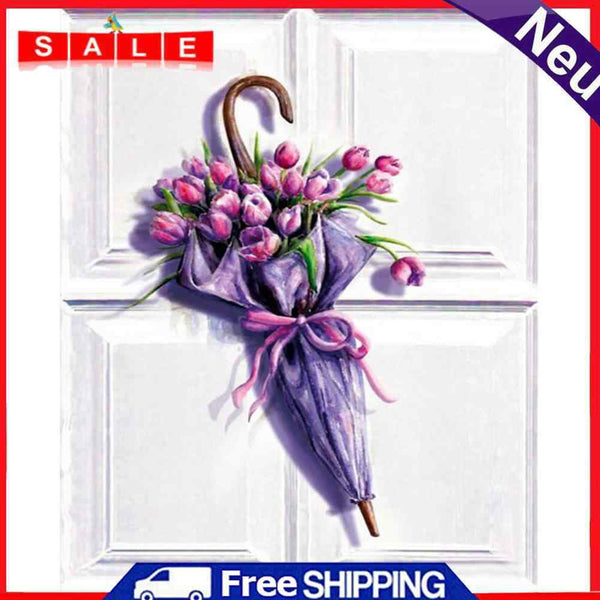 Flower Oil Paint By Numbers DIY Handpainted Home Decoration Unframed Umbrella