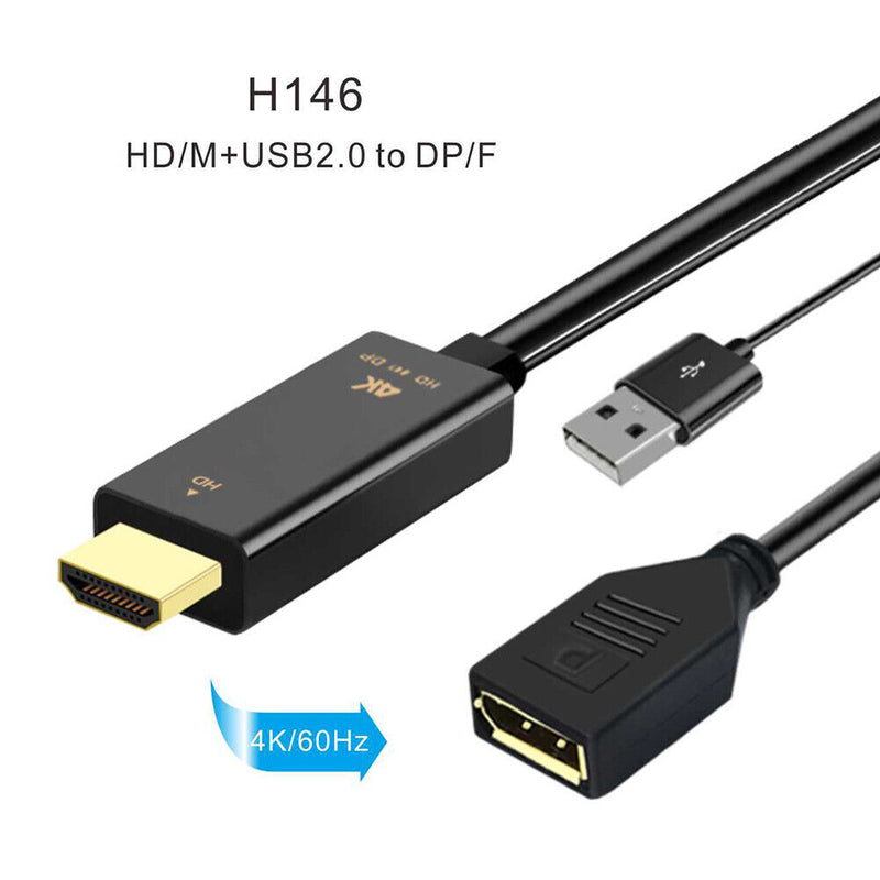 HDMI Compatible to DP Converter Adapter Cable with USB Power 4K 60Hz 0.25m