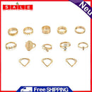 13pcs/set Novelty Women Rhinestone Letter Ring Hollowed Knuckle Rings Jewelry