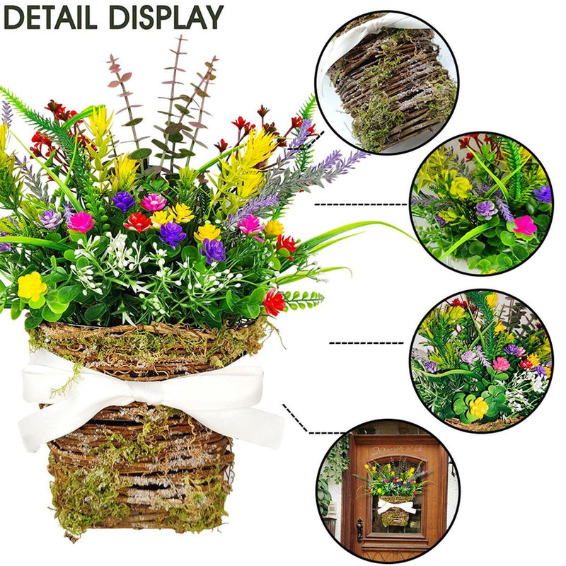 Lavender Wreath Artificial Flower with Basket Spring Wreath Floral Garland Decor