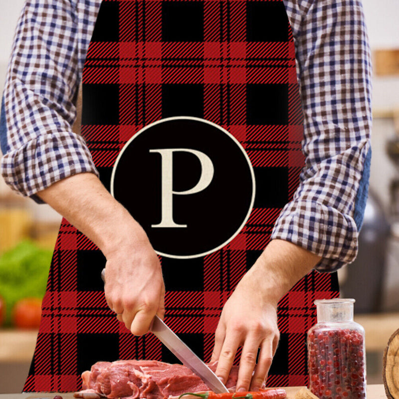 Plaid P Print Apron Linen Waterproof Cooking Bibs Chefs Pinafore (68X55CM)