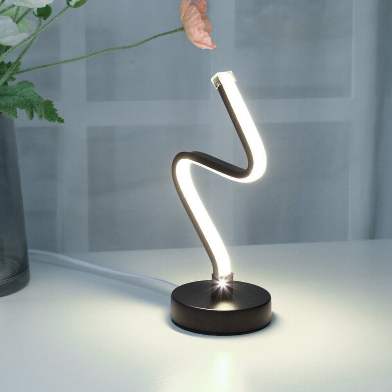 LED Spiral Shape Light Acrylic Table Lamp Bedroom Modern Decor (White UK)