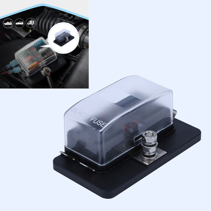 4 Way Fuse Block Blade Fuse Holder with LED Indicator + Cover for Car Boat Newly