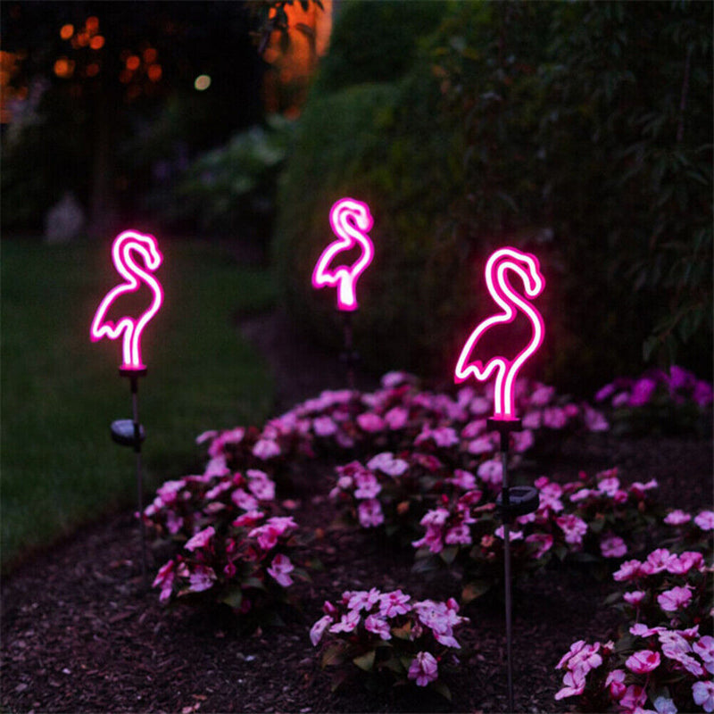 2pcs LED Solar Neon Lights Outdoor Flamingo Lawn Stake Lamp Garden Decoration
