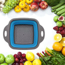 Folding Silicone Drain Basket Fruit Vegetable Washing Strainer (Blue L)