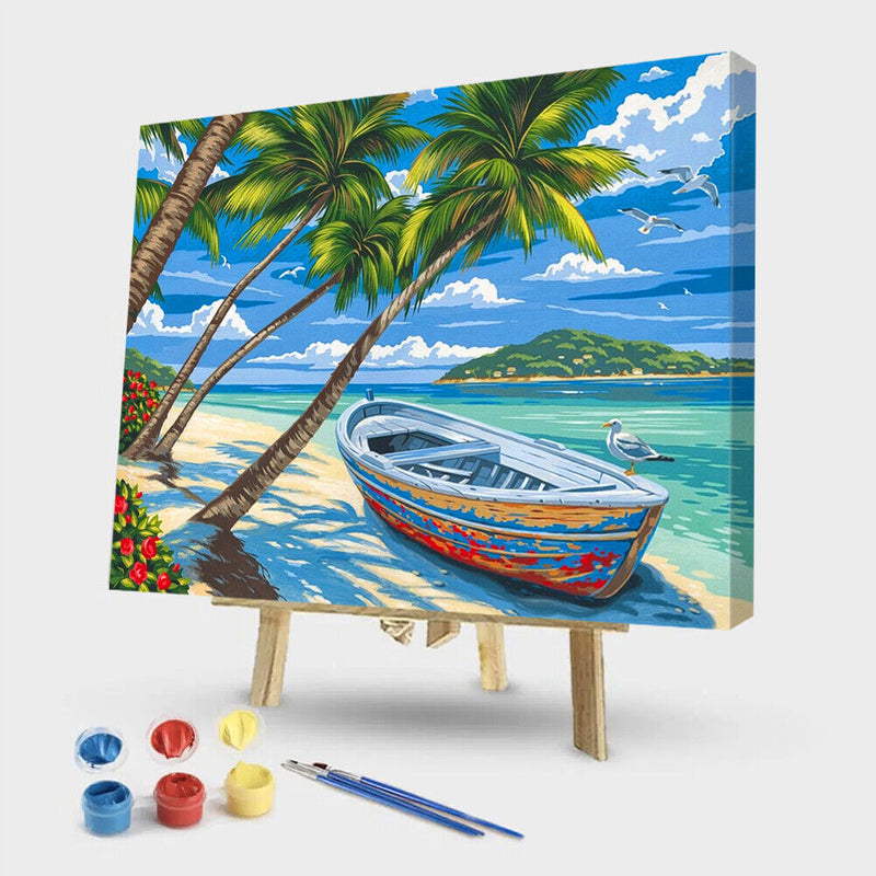 Painting By Numbers Kit DIY Sea Boat Canvas Oil Picture Home Wall Artworks