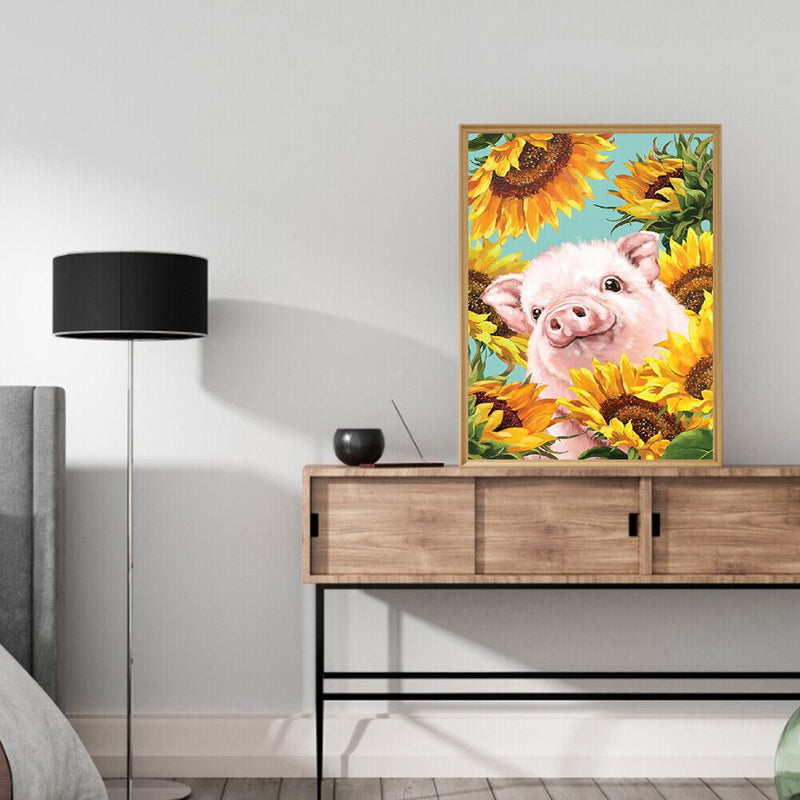 Sunflower Pig Oil Paint By Numbers Hand Painted Wall Art Craft Home Decorat