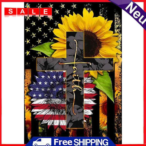 5D DIY Full Round Drill Diamond Painting Flag Flower on Cross Handmade Art Craft