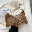 Women Fashion Shoulder Bag Alligator Pattern PU Chain Tote Handbag (Khaki)