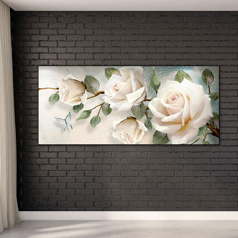White Rose Oil Paint By Numbers Kits DIY Handpainted on Canvas Wall Art