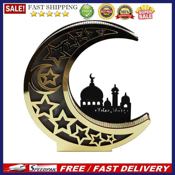 Wooden Hollow ?Moon Mosque Lights Ramadan Festival Desktop Ornament Decorat