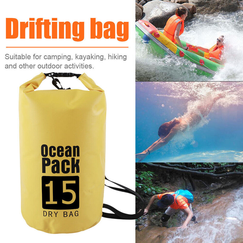 Waterproof Dry Bag Pack Sack Swimming Kayaking River Trekking (15L Yellow) Newly