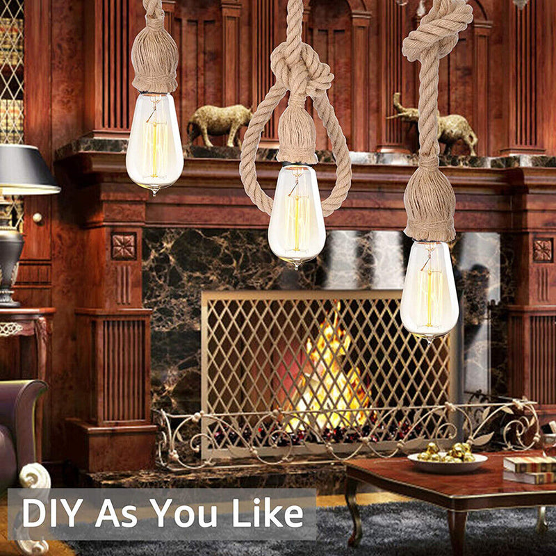 Hemp Rope Pendant Lights E27 for Loft Attic Industrial Hanging Lamp (80cm) Newly