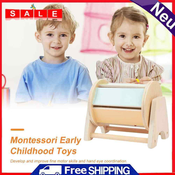 Montessori Wooden Spinning Drum Sensory Educational Toys Rotating Gift for Baby