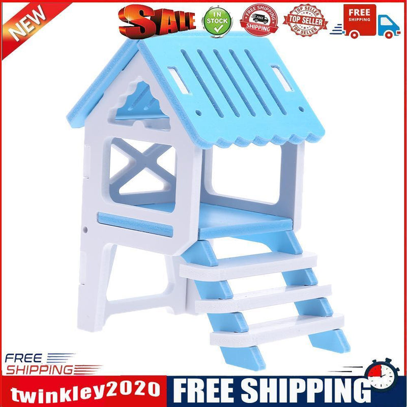 Pet Bed Nest Hamster House Wooden Climb Small Animal Pet Sleeping Cage(Blue