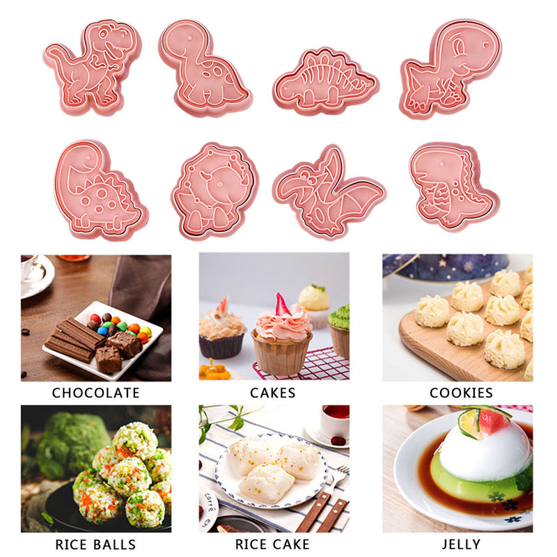 Cookie Cutter 8pcs Embossed Pastry Cutters Fondant Cookie Mold - Dinosaur