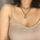 Charm Multi-Layer Chain Stainless Steel Lock Pendant Punk Necklace Bib Choker