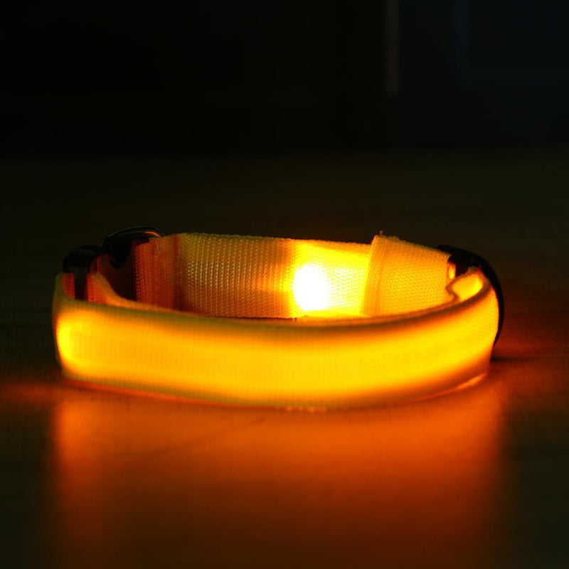 2.5cm LED Night Flashing Dog Pet Necklace Nylon Collar Leash(Yellow/L)