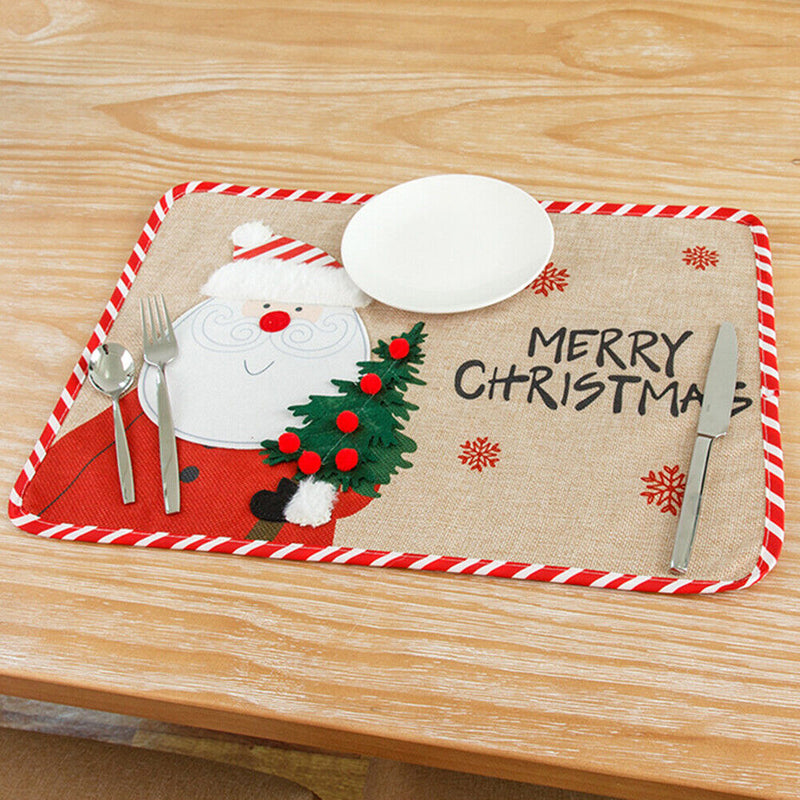 Christmas Placemat Tableware Cartoon Embroidery Pad Heat Insulation Meals Mats