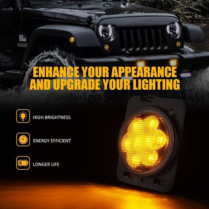 Front Fender LED Side Marker Lights Clear Lens for 07-18 Jeep Wrangler JK Sport