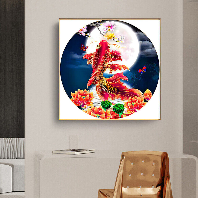 Partial Embroidery Printed DIY 3 Strands Stamped Cross Stitch 11CT Koi Moon Kit