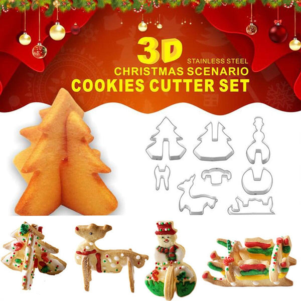 8 Pcs Christmas Cookie Cutters Biscuit Fondant Cake Decorating Baking Set Mold~