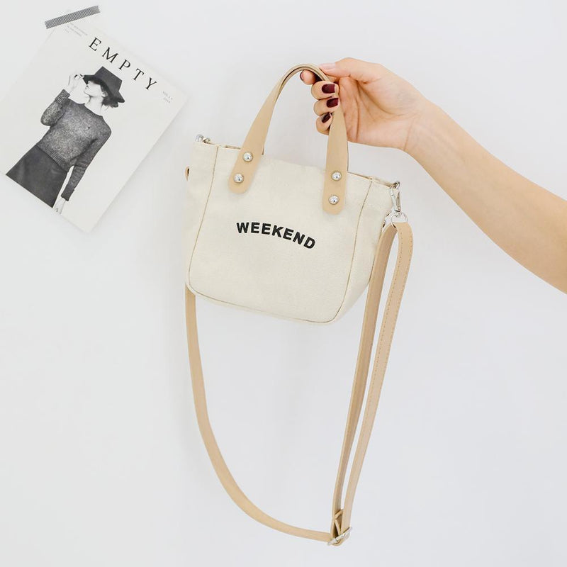 Letter Print Shoulder Satchel Handbags Canvas Women Crossbody Bags (White)