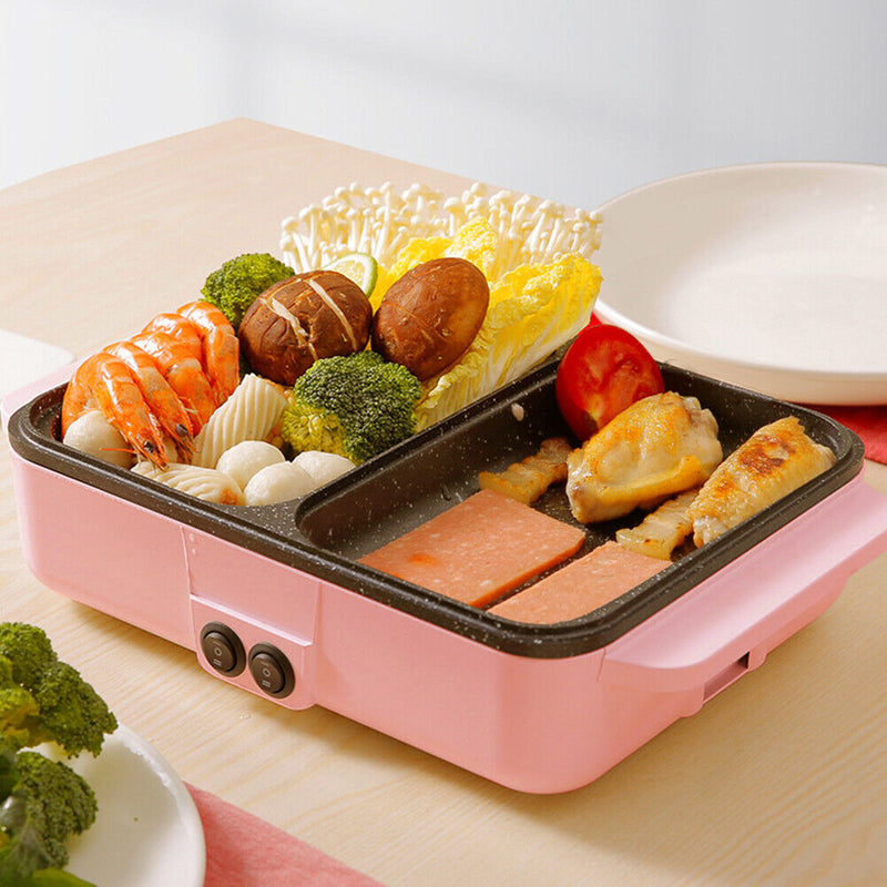 1000W Multi Roast Cooker 2 in 1 Non-Stick Electric Barbecue Hot Pot for Egg Soup