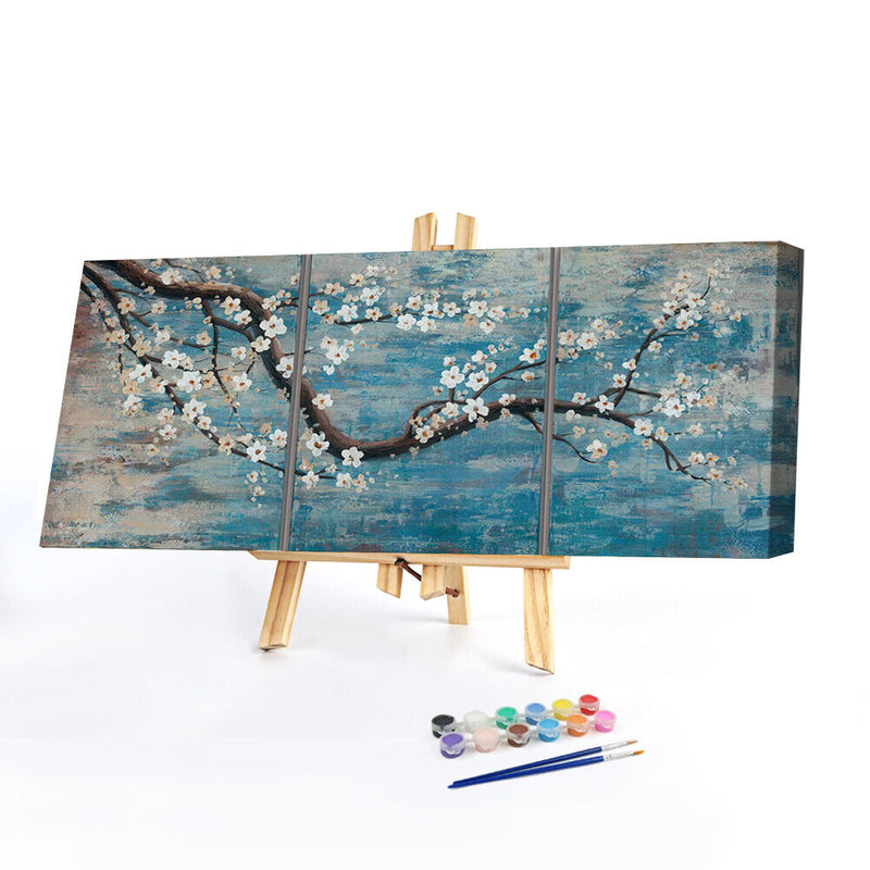 A Plum Blossom Oil Paint By Numbers Kits 3 Panel DIY Picture Home Decorations