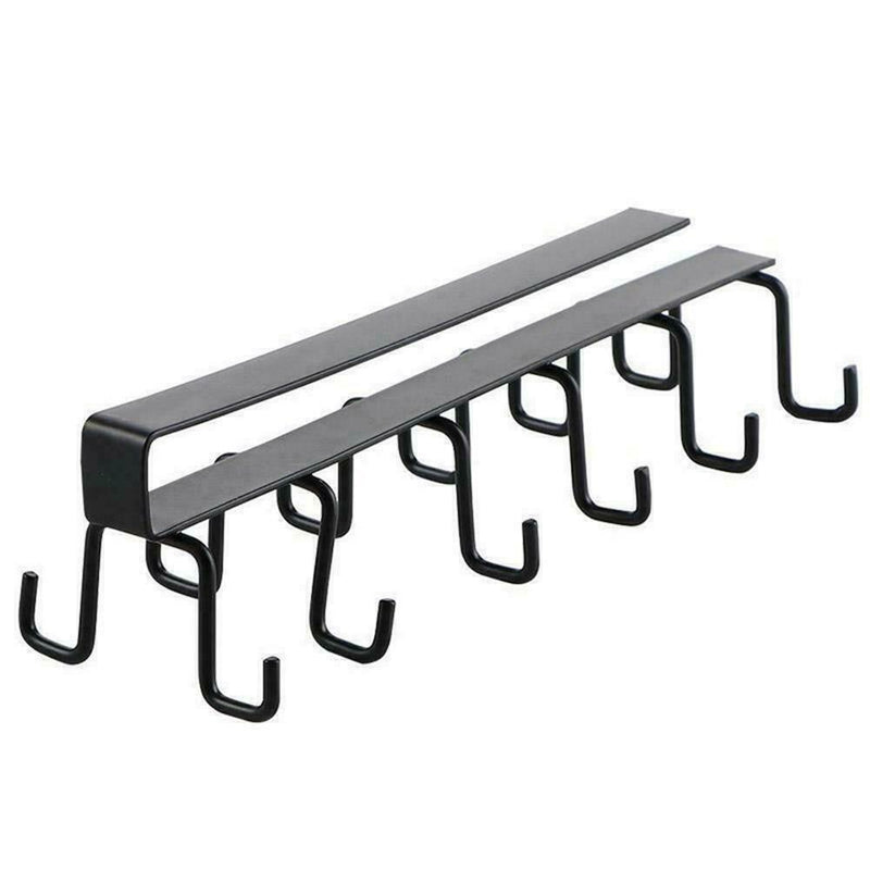 6 Hooks Cup Holder Kitchen Cabinet Shelf Storage Black Organizer Rack L2I1