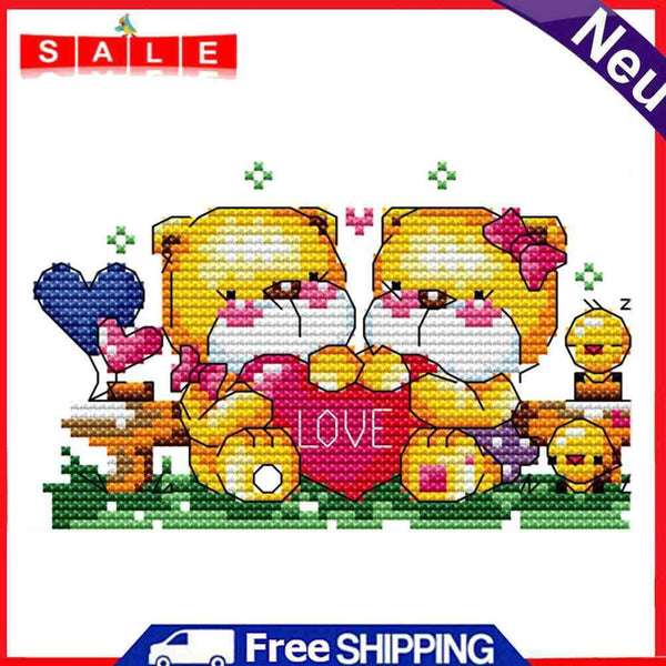 14CT DIY Baby Bear Stamped Partial Cross Stitch Kit Art Embroidery Handicraft