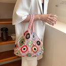 #A Hollow Crochet Women Shoulder Bag Knitting Tote Boho Summer Beach Floral Hand