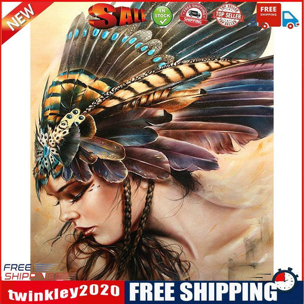 Girl with Feathers Oil Paint By Numbers DIY Handpainted on Canvas Wall Art