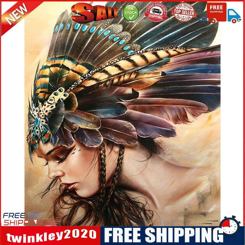 Girl with Feathers Oil Paint By Numbers DIY Handpainted on Canvas Wall Art