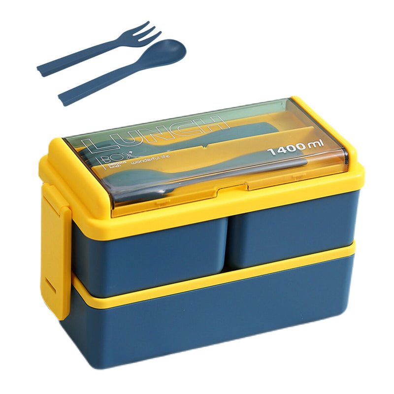 1400ML Bento Box Portable Double Layer Lunch Containers With Utensil for Outdoor