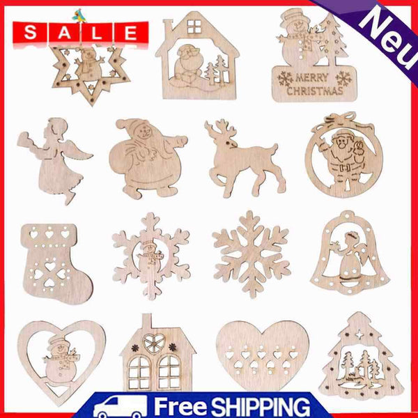 15pcs Christmas Hollowed-out Hanging Ornament Wooden Pendant Room Decoration