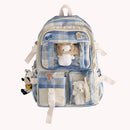 Large Capacity Plaid School Student Bag Preppy Style Portable Shoulder Rucksa