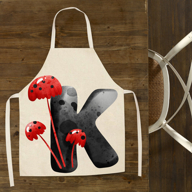 Mushroom K Printed Linen Apron Waterproof Kitchen Cooking Bibs (68X55CM)