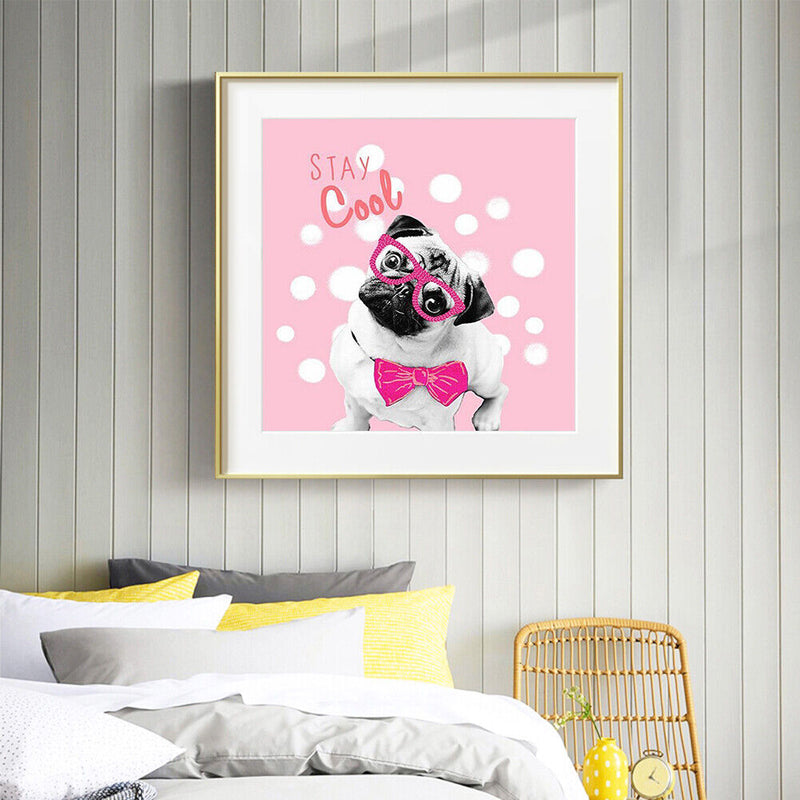 5D DIY Full Drill Round Shape Cool Dog Rhinestone Diamond Drawing for Bedroom