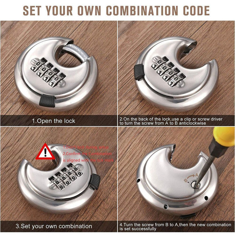 Door Warehouse Stainless Steel 4-Position Combination Disc Padlock Rust-Proof